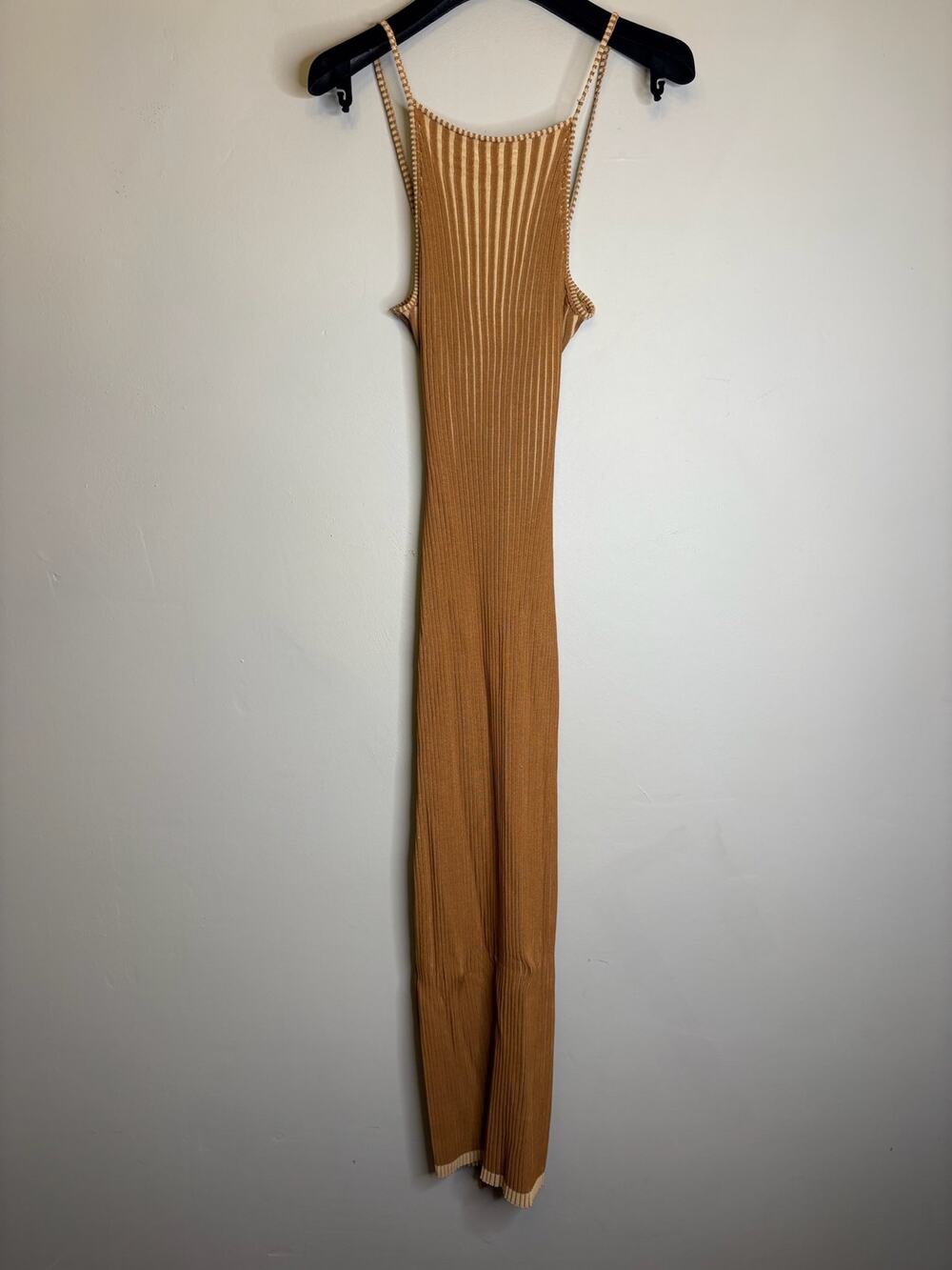 Nicholas Samara Tan Camel Ribbed Knit Cutout Sleeveless Midi Dress Womens Size M